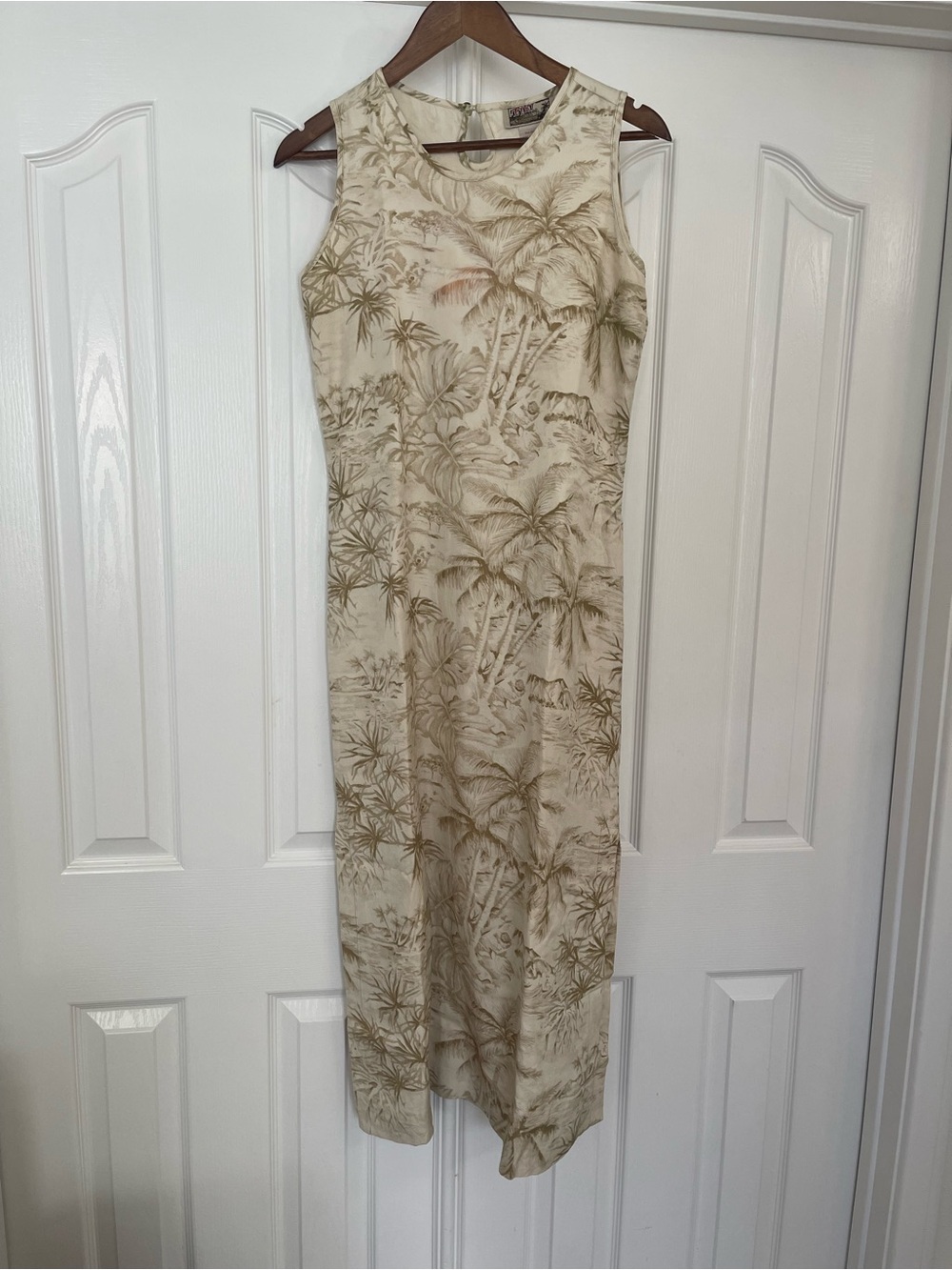 TIKI classics Silk Sleeveless Tropical Palm Print Maxi Dress Hawaii S